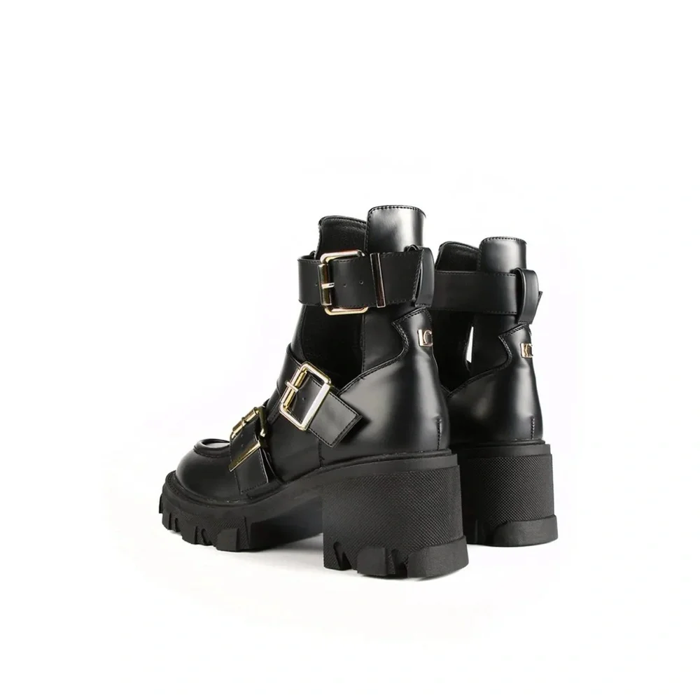 Lola Casademunt Buckle Anke Black Combat Boot - Picture 3 of 14